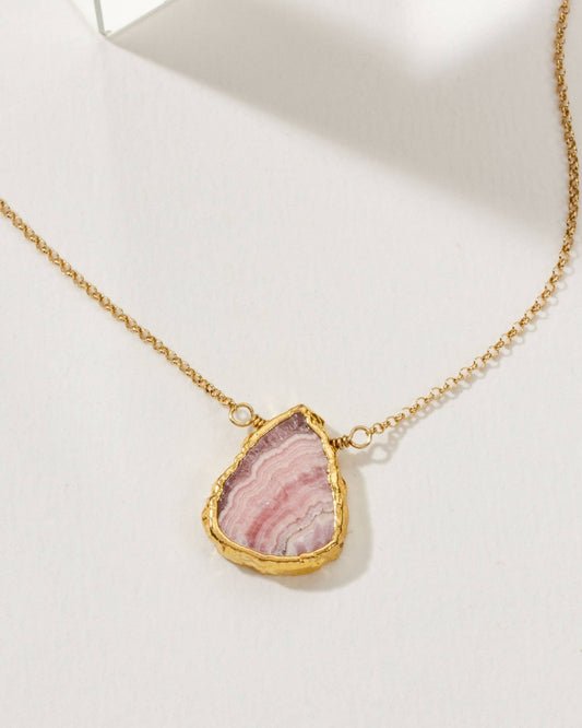 Earth, Wind and Fire Stone Necklace Gold | Rhodochrosite - Spiral Circle