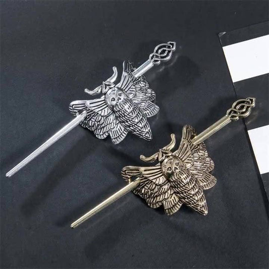 Edgy Gothic Engraved Moth Hair Sticks - Spiral Circle