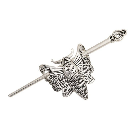 Edgy Gothic Engraved Moth Hair Sticks - Spiral Circle
