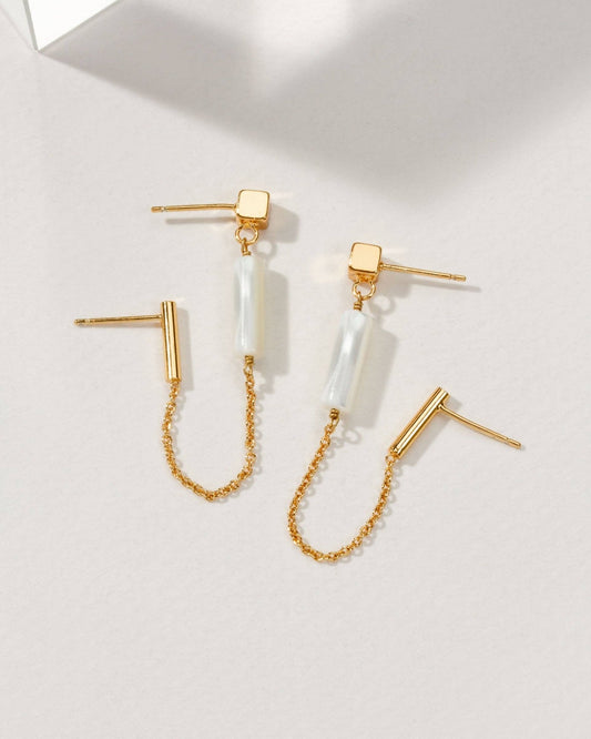 Effortless Double Pierced Earrings - Mother of Pearl - Spiral Circle