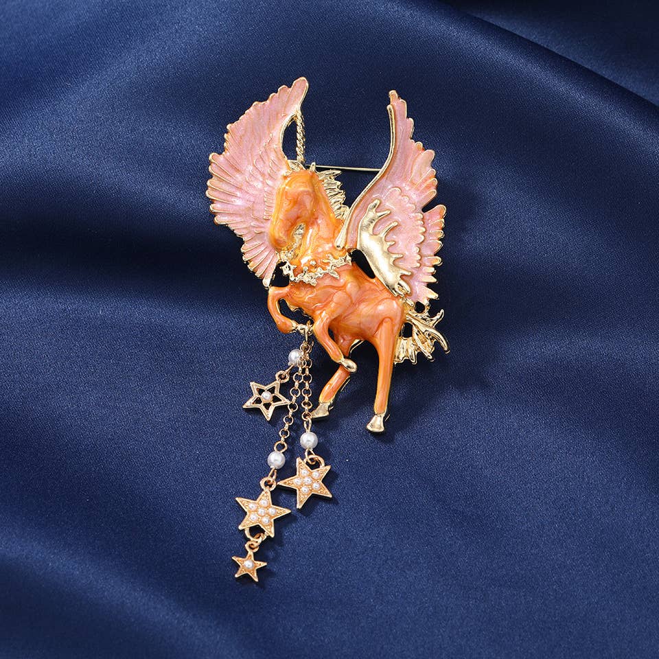 Elf Tassel Pegasus Brooch, Fantasy Unicorn Pin - Spiral Circle