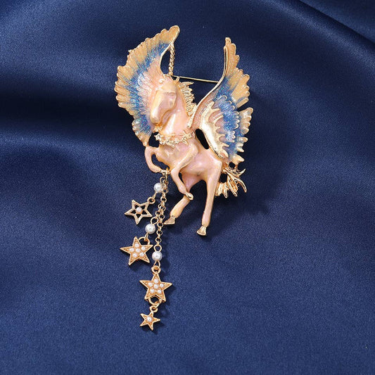 Elf Tassel Pegasus Brooch, Fantasy Unicorn Pin - Spiral Circle