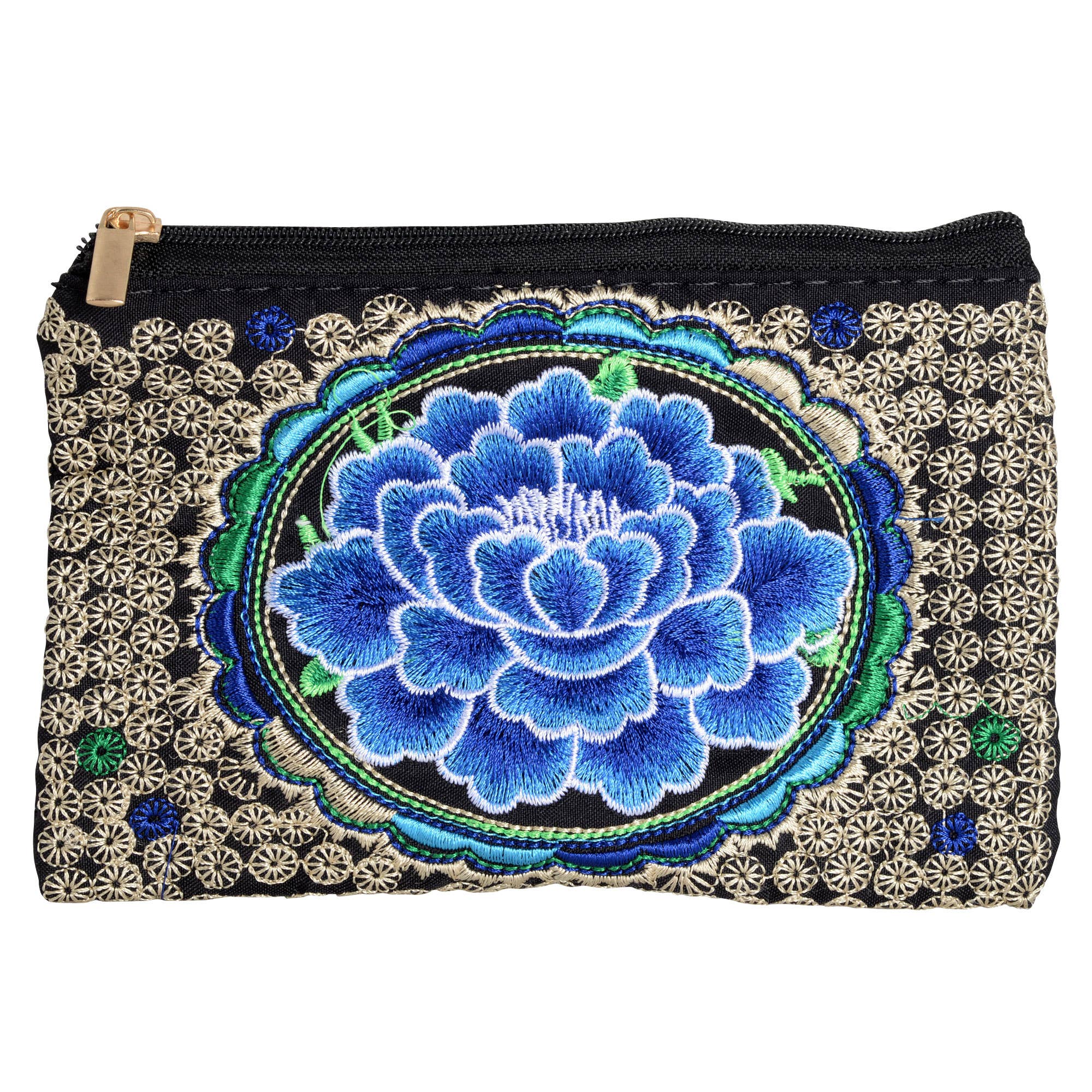 Embroidered Blue Coin Purse - Spiral Circle