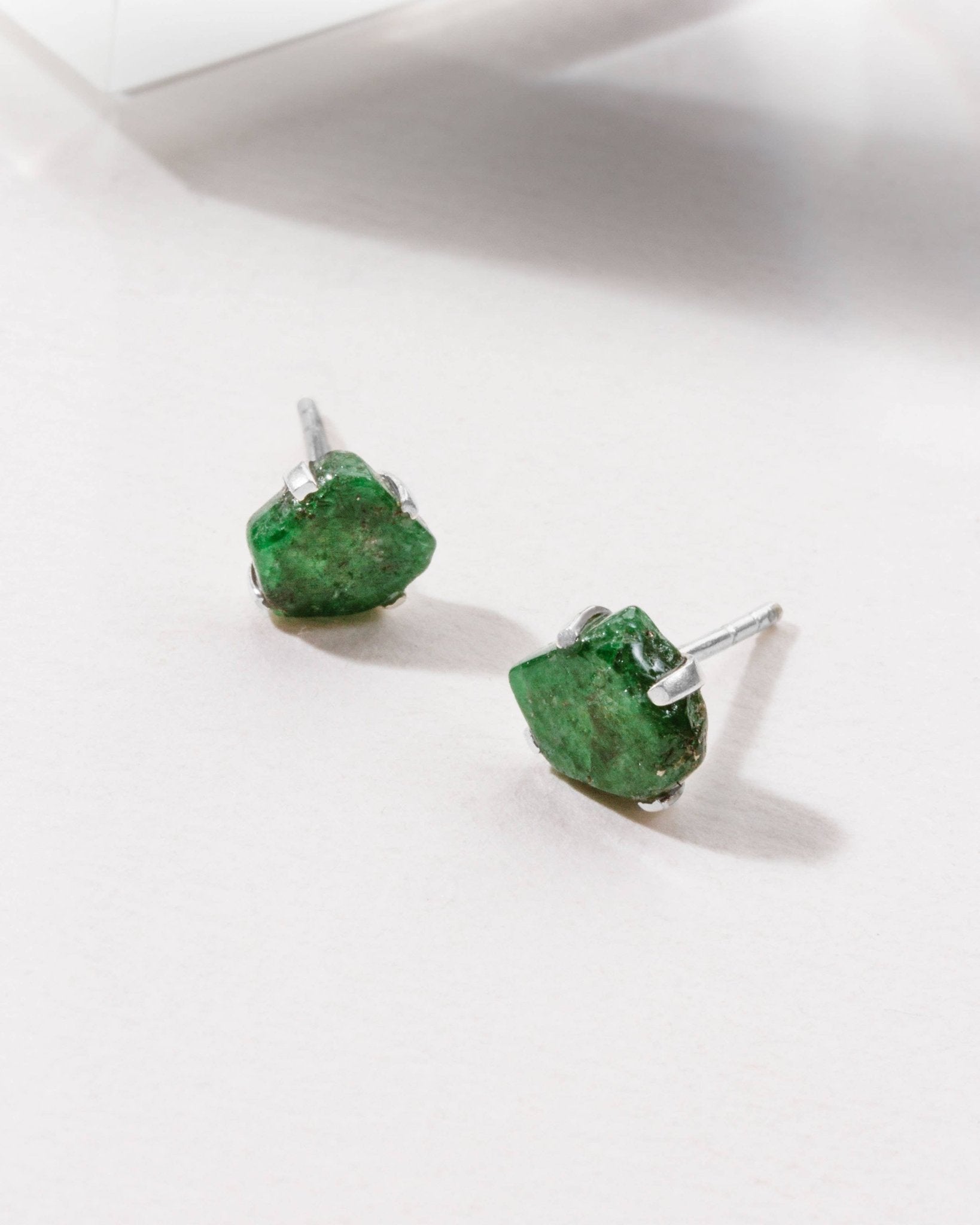 Emerald Beauty Post Earrings | Sterling Silver - Spiral Circle