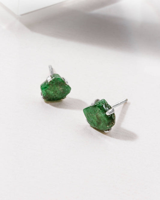 Emerald Beauty Post Earrings | Sterling Silver - Spiral Circle