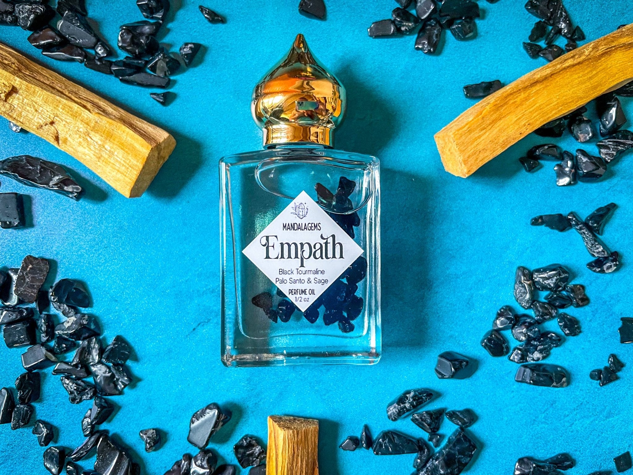 EMPATH PROTECTION Crystal Infused Perfume Oil with Black Tou - Spiral Circle