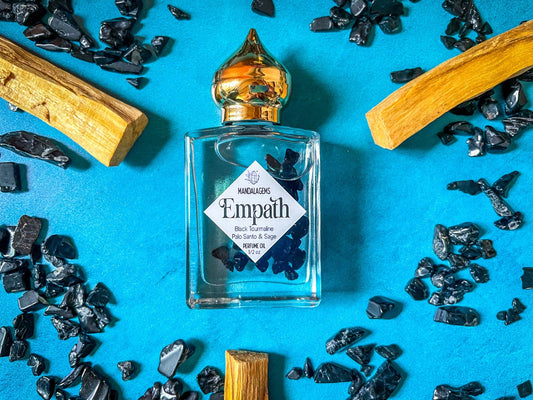 EMPATH PROTECTION Crystal Infused Perfume Oil with Black Tou - Spiral Circle