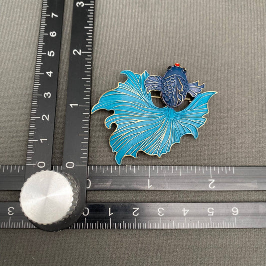 Enamel Blue Goldfish Brooch - Spiral Circle