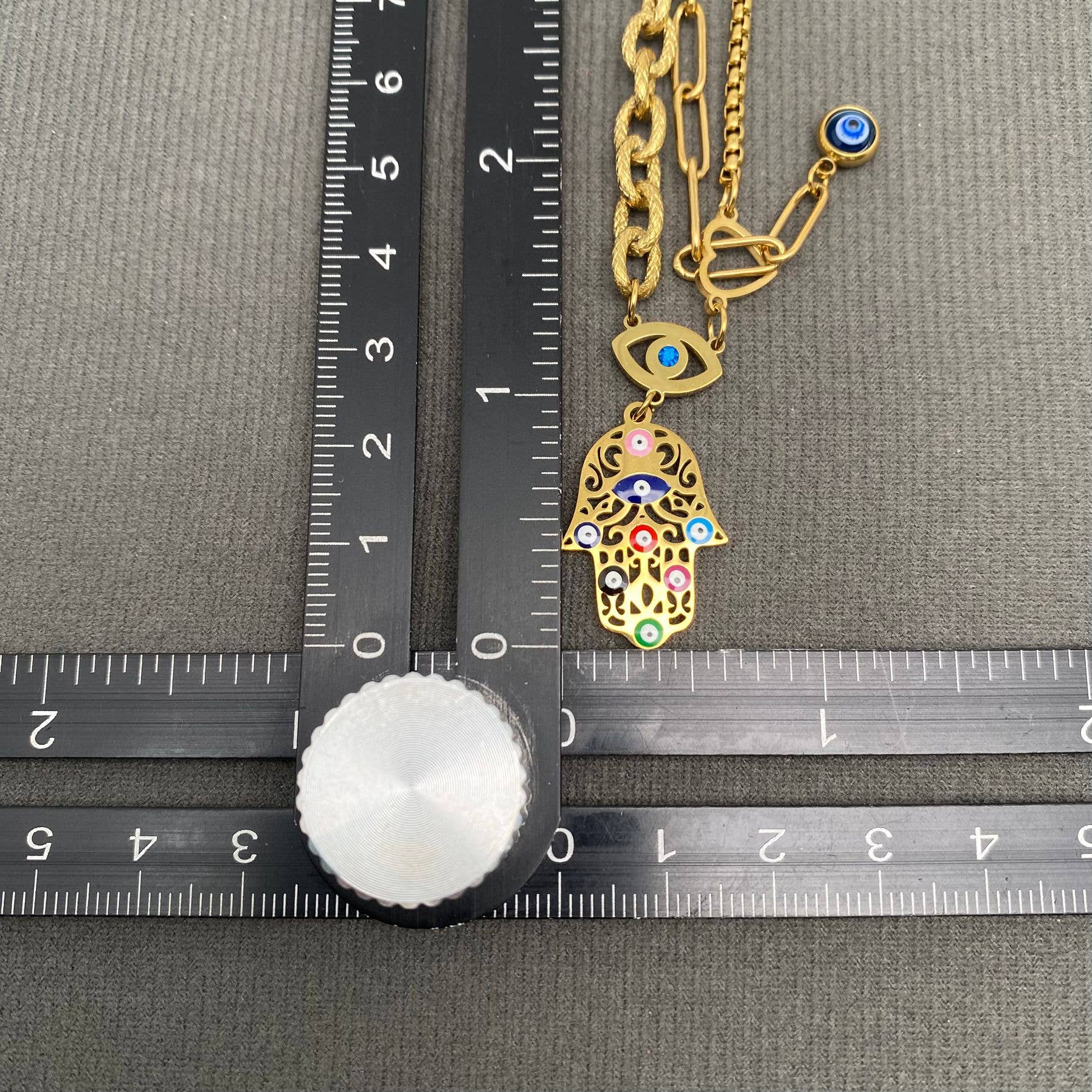 Enamel Fatima's Hand | 18K Gold Plated S.Steel | Necklace - Spiral Circle
