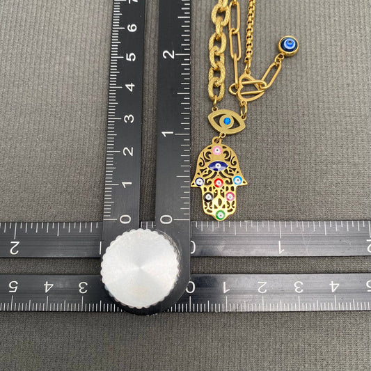 Enamel Fatima's Hand | 18K Gold Plated S.Steel | Necklace - Spiral Circle