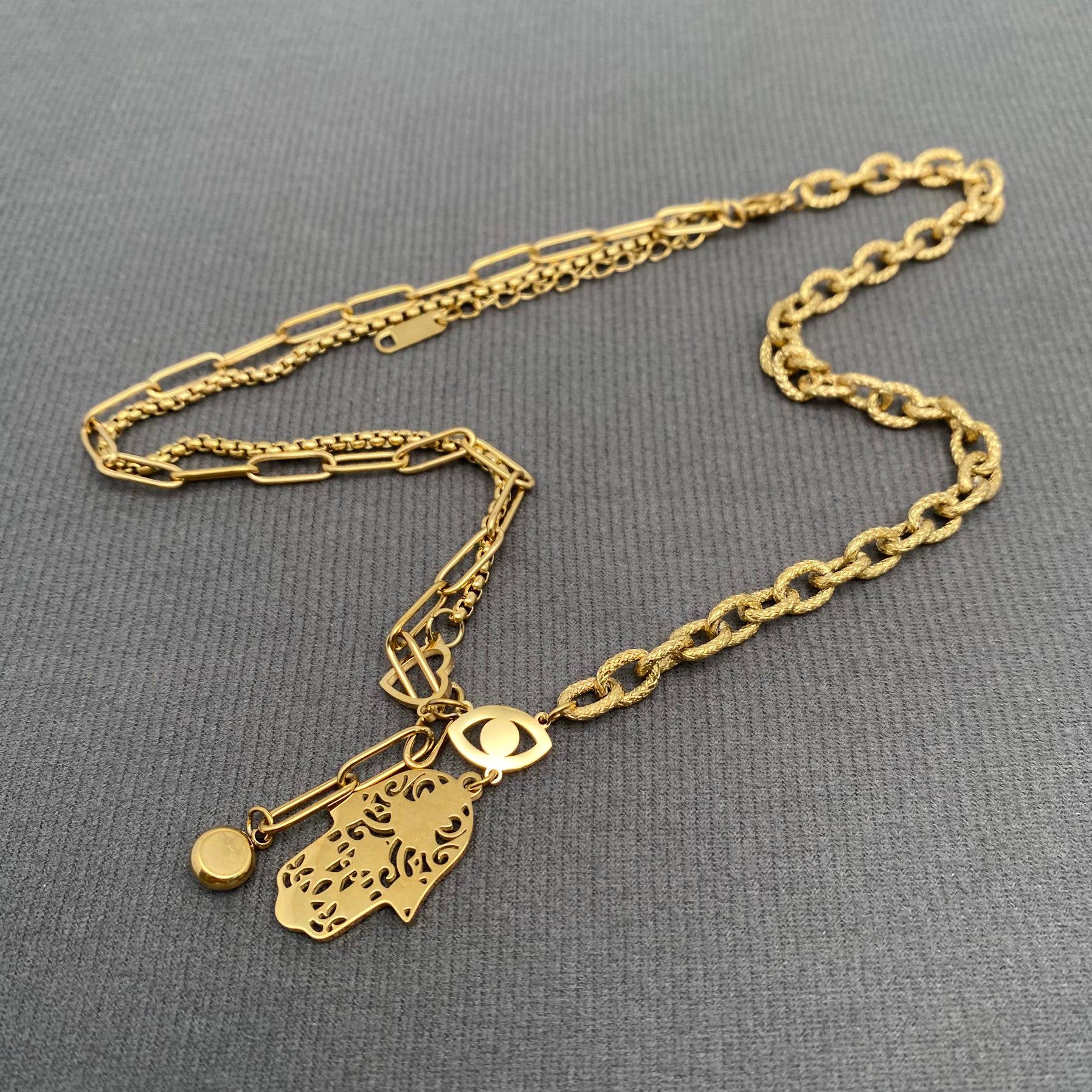 Enamel Fatima's Hand | 18K Gold Plated S.Steel | Necklace - Spiral Circle