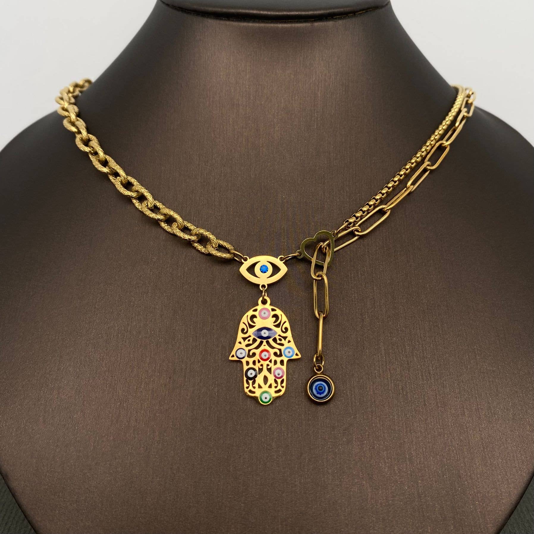 Enamel Fatima's Hand | 18K Gold Plated S.Steel | Necklace - Spiral Circle