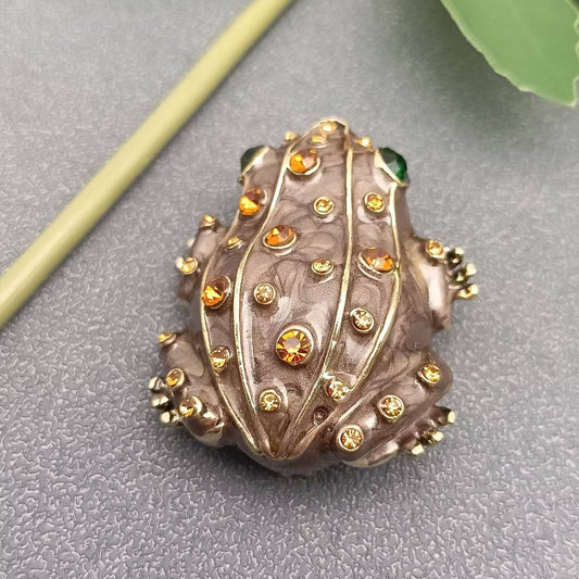 Enamel Frog Brooch Inlaid with Rhinestone - Spiral Circle