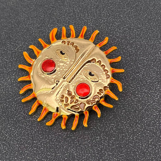 Enamel Funny Sun Brooch - Spiral Circle