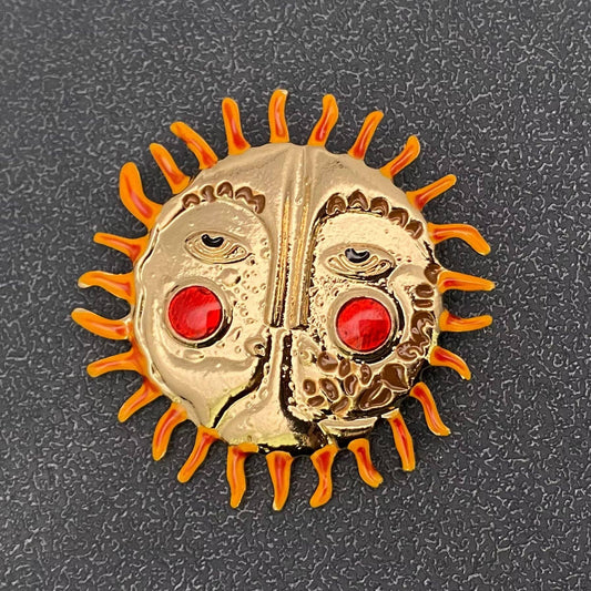 Enamel Funny Sun Brooch - Spiral Circle