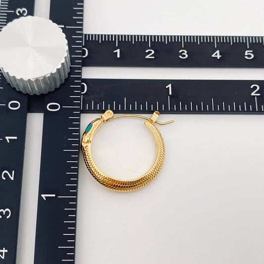 Enamel Green Eyes Snake 18K Gold Plated Hoop Earrings - FGS - Spiral Circle