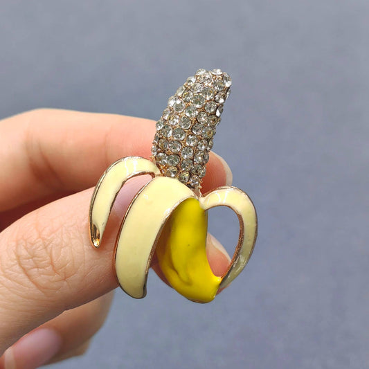 Enamel Half Skinned Banana Brooch Inlaid with Rhinestone - Spiral Circle
