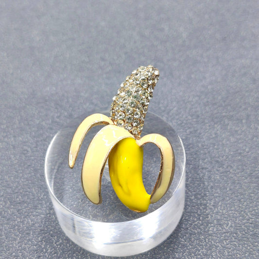 Enamel Half Skinned Banana Brooch Inlaid with Rhinestone - Spiral Circle