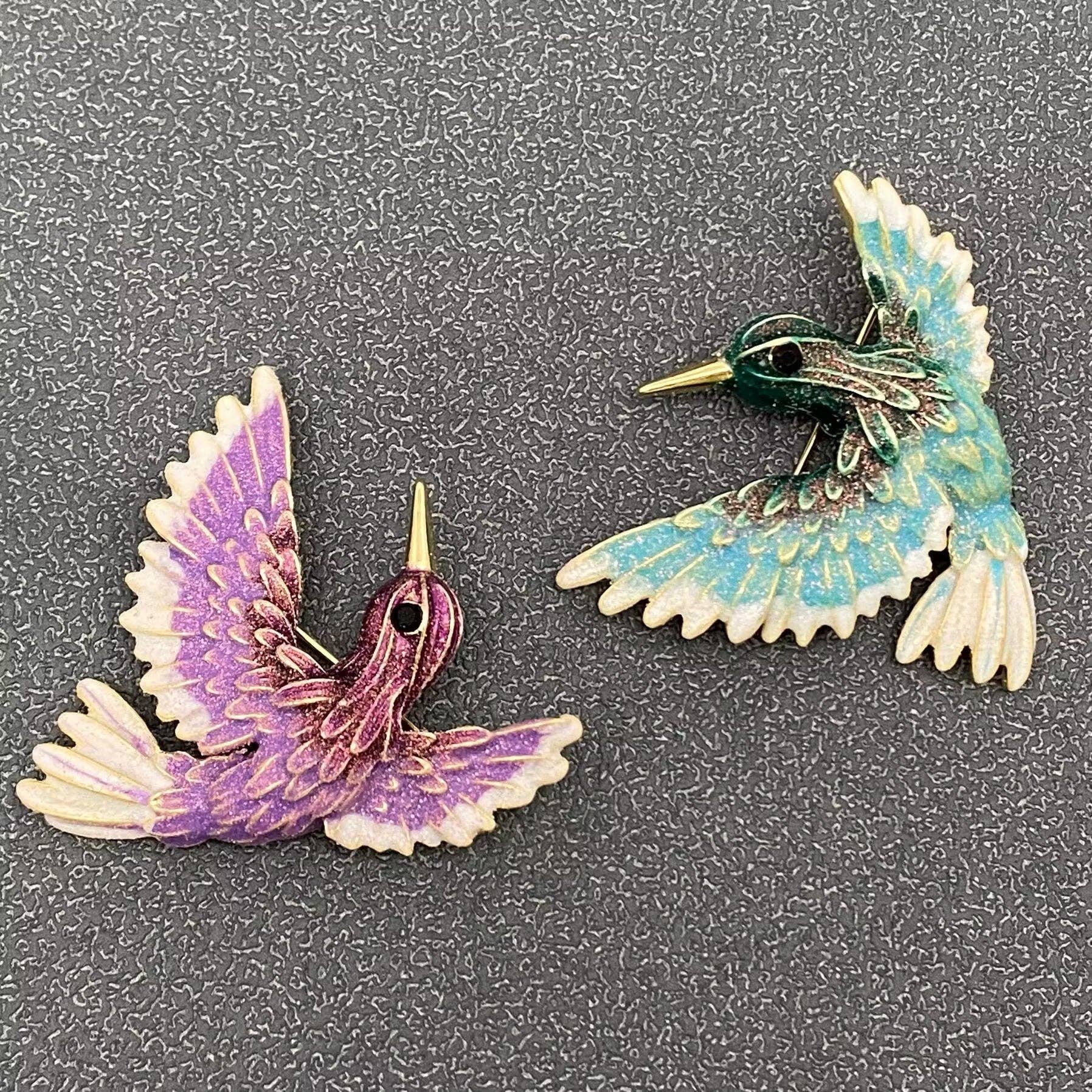 Enamel Hummingbird Brooch - Spiral Circle