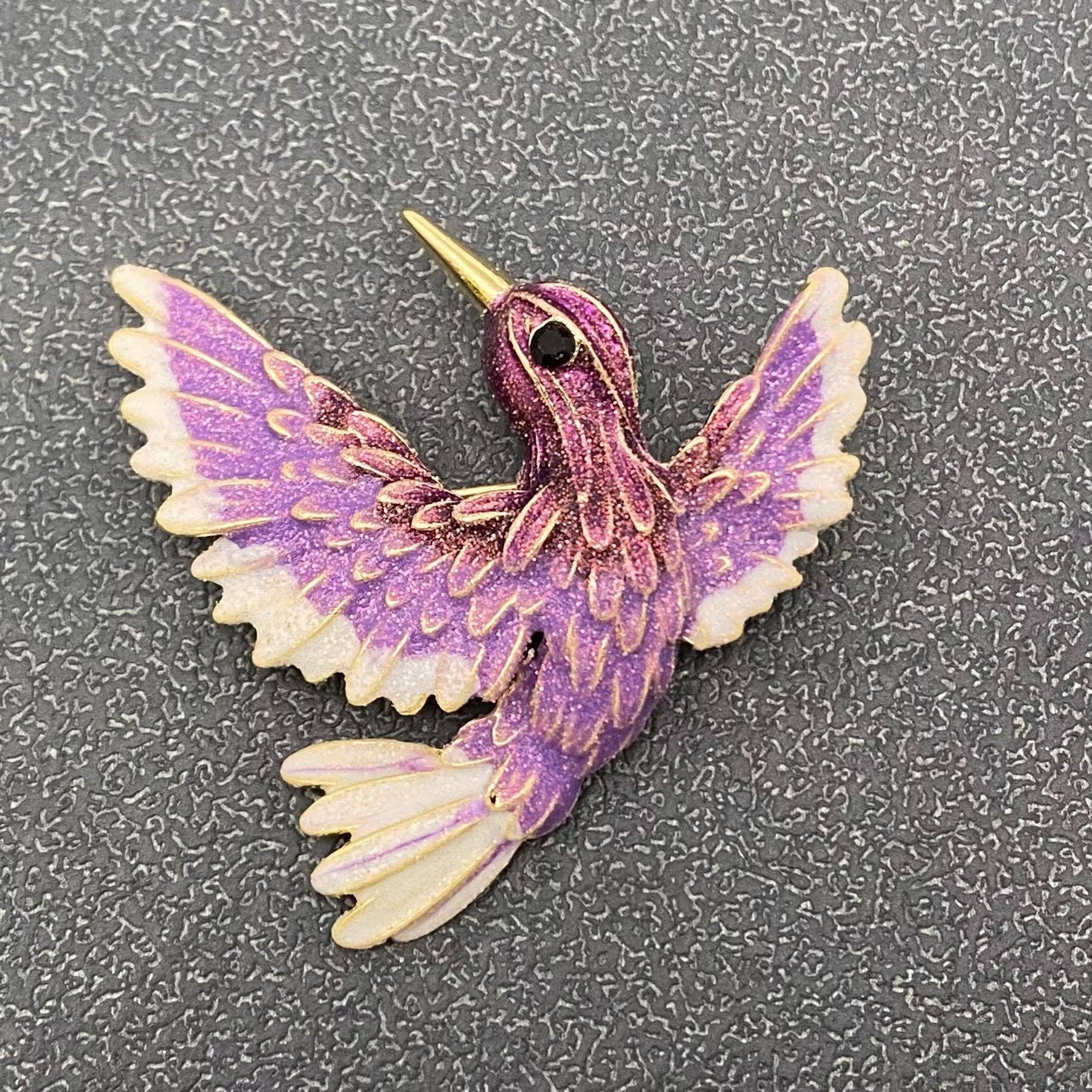Enamel Hummingbird Brooch - Spiral Circle