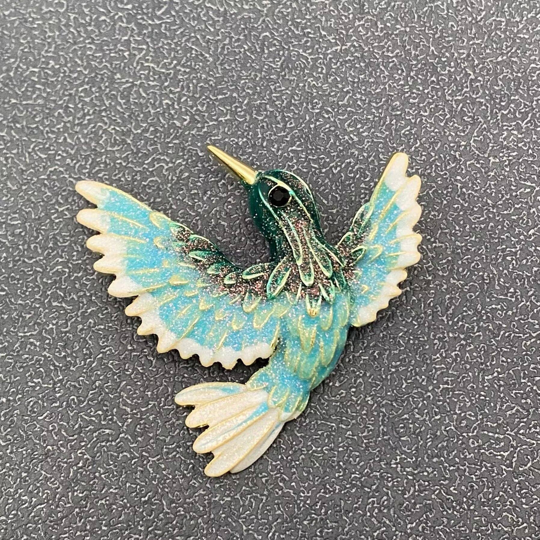 Enamel Hummingbird Brooch - Spiral Circle