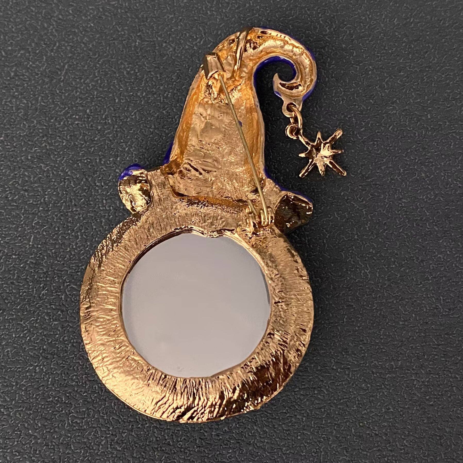 Enamel Moon with Magic Hat Brooch - Spiral Circle