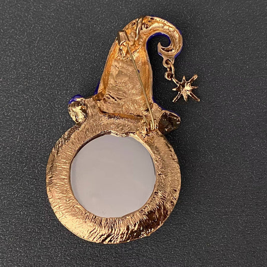 Enamel Moon with Magic Hat Brooch - Spiral Circle