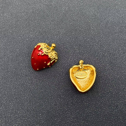Enamel Strawberry 18K Gold Plated Stud Earrings - Spiral Circle