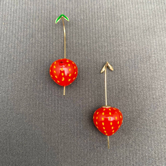 Enamel Strawberry Dangle Earrings - Spiral Circle