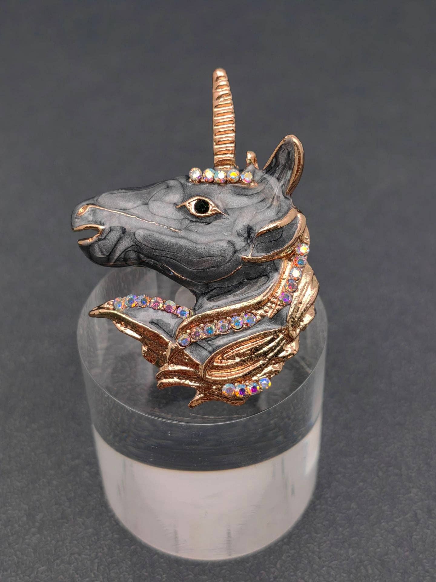 Enamel Unicorn Brooch - Spiral Circle