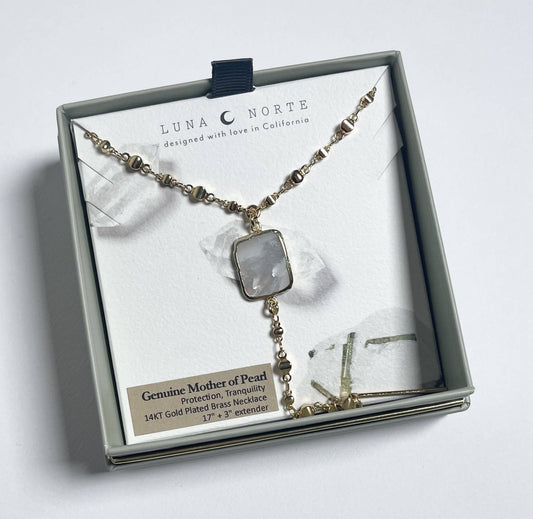 Eterno Amore Gemma Lariat Necklace - Mother of Pearl - Spiral Circle