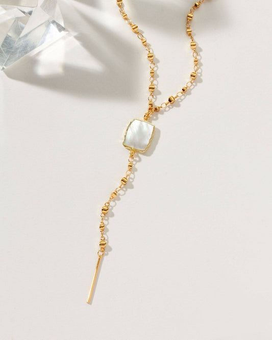 Eterno Amore Gemma Lariat Necklace - Mother of Pearl - Spiral Circle