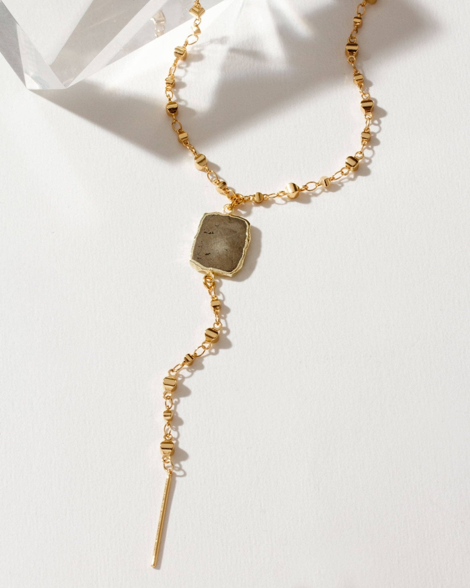Eterno Amore Gemma Lariat Necklace - Pyrite - Spiral Circle