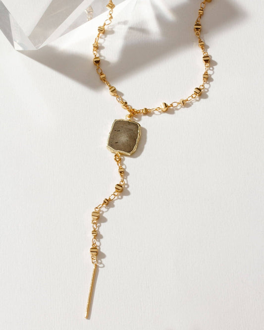 Eterno Amore Gemma Lariat Necklace - Pyrite - Spiral Circle