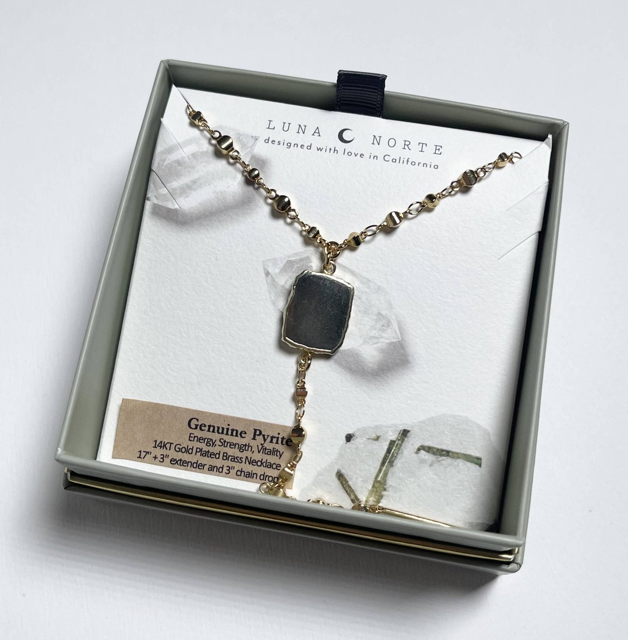 Eterno Amore Gemma Lariat Necklace - Pyrite - Spiral Circle