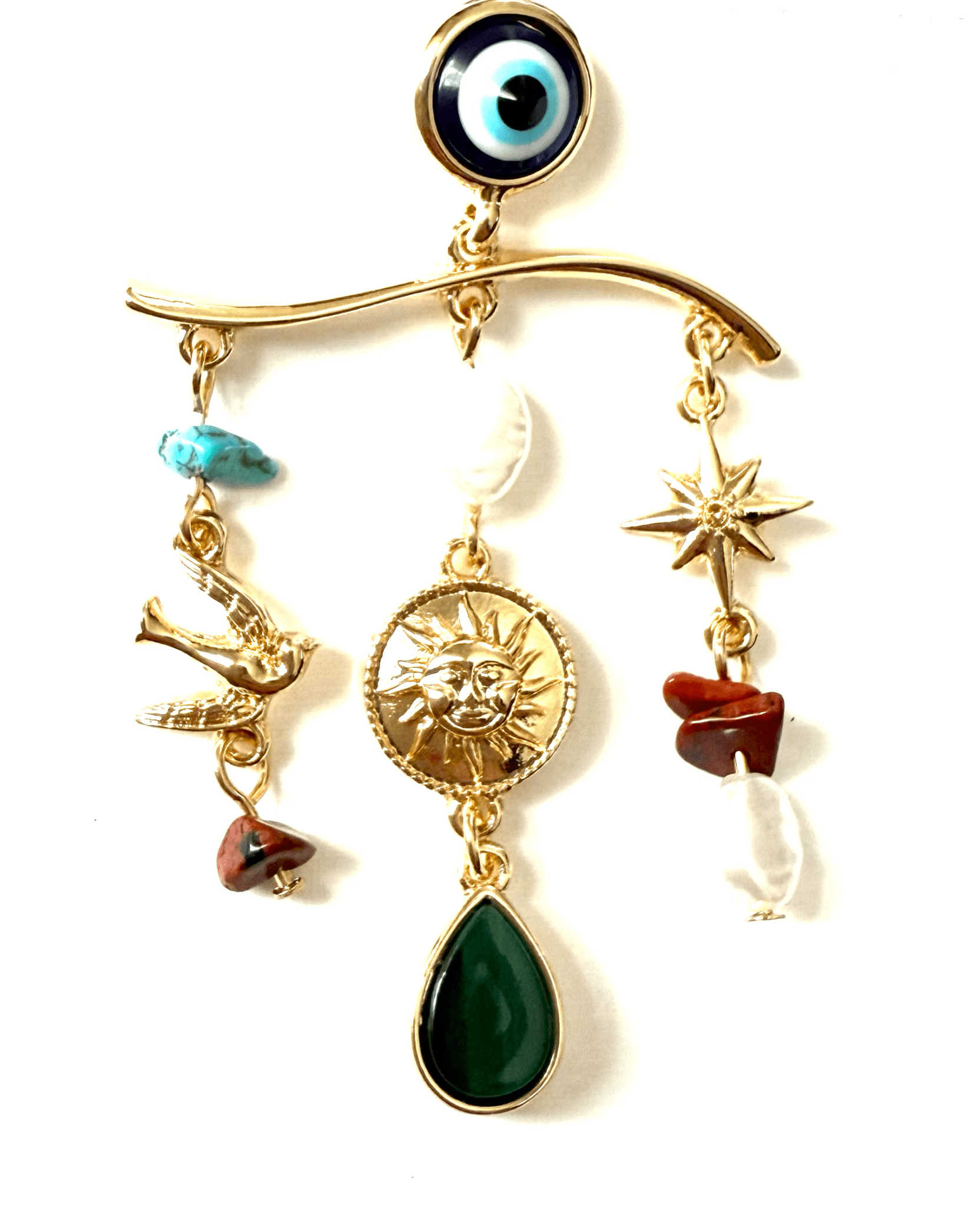 Evil Eye Charm Chandelier Earring 14K - Spiral Circle