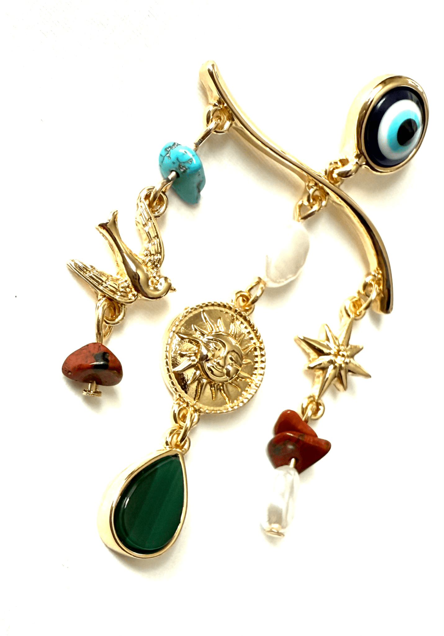 Evil Eye Charm Chandelier Earring 14K - Spiral Circle