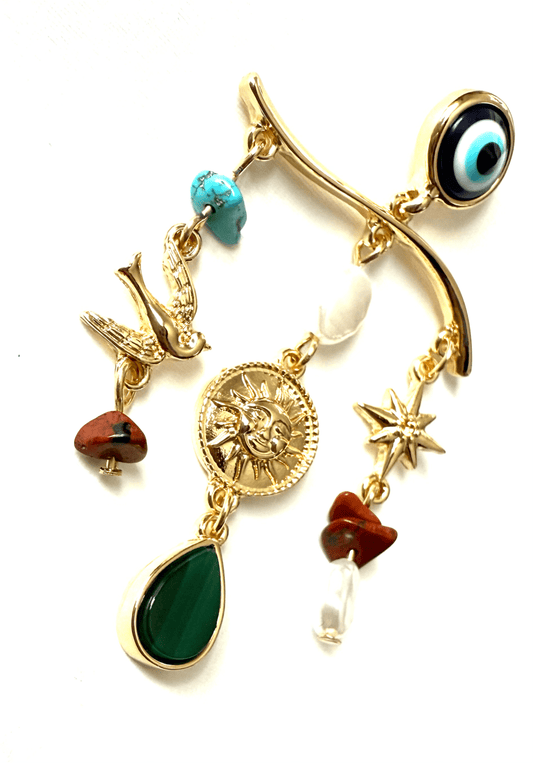 Evil Eye Charm Chandelier Earring 14K - Spiral Circle