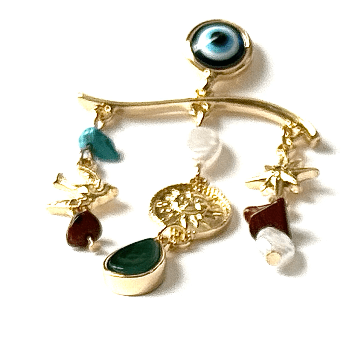 Evil Eye Charm Chandelier Earring 14K - Spiral Circle