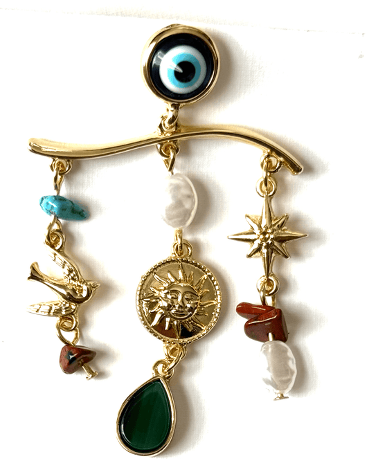 Evil Eye Charm Chandelier Earring 14K - Spiral Circle