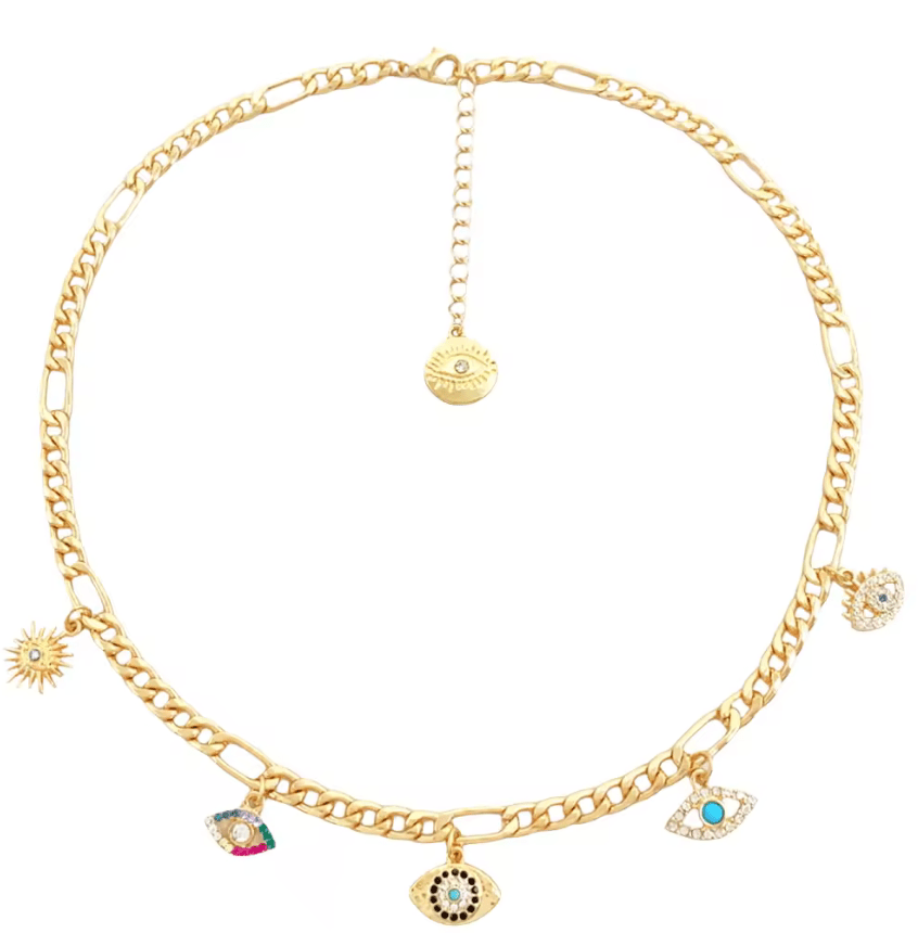 Evil Eye Charm Collar Steel Necklace 14K  - Spiral Circle