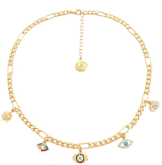 Evil Eye Charm Collar Steel Necklace 14K  - Spiral Circle