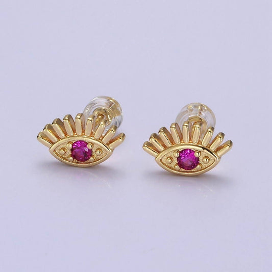 Evil Eye Fuchsia Earrings - Spiral Circle