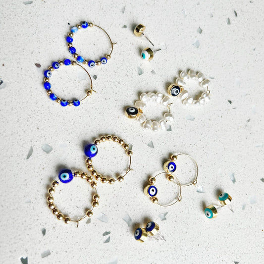 Evil Eye Protection Earring Hoops & Studs - Spiral Circle