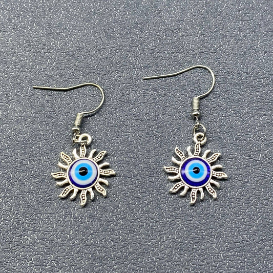 Evil Eye Sun Dangle Earrings - Spiral Circle