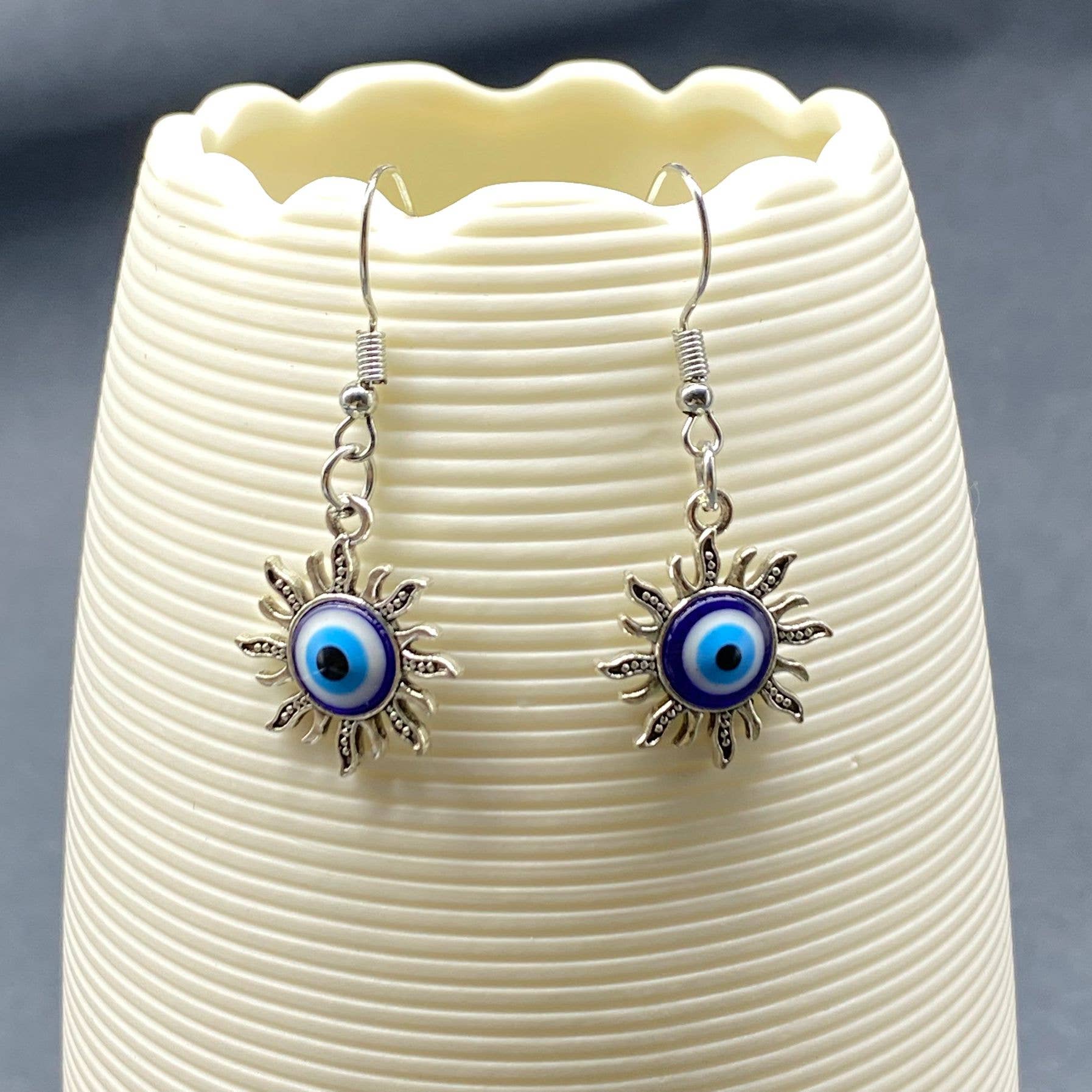 Evil Eye Sun Dangle Earrings - Spiral Circle