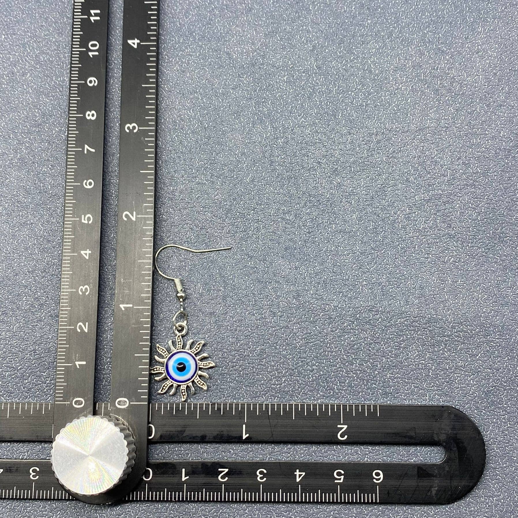 Evil Eye Sun Dangle Earrings - Spiral Circle