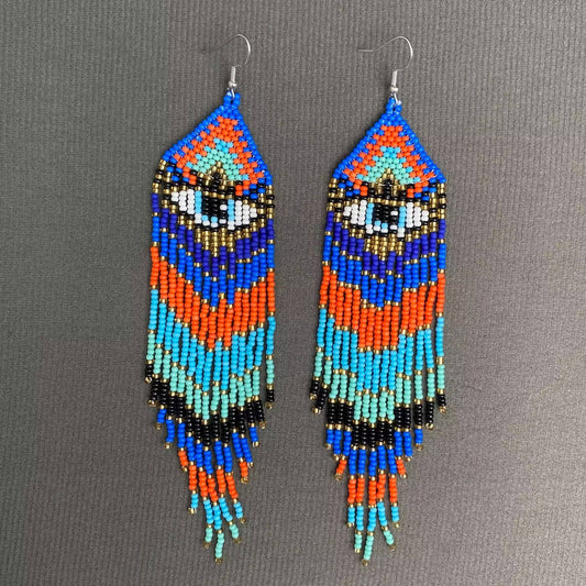 Evil Eyes Fringe Earrings - Spiral Circle