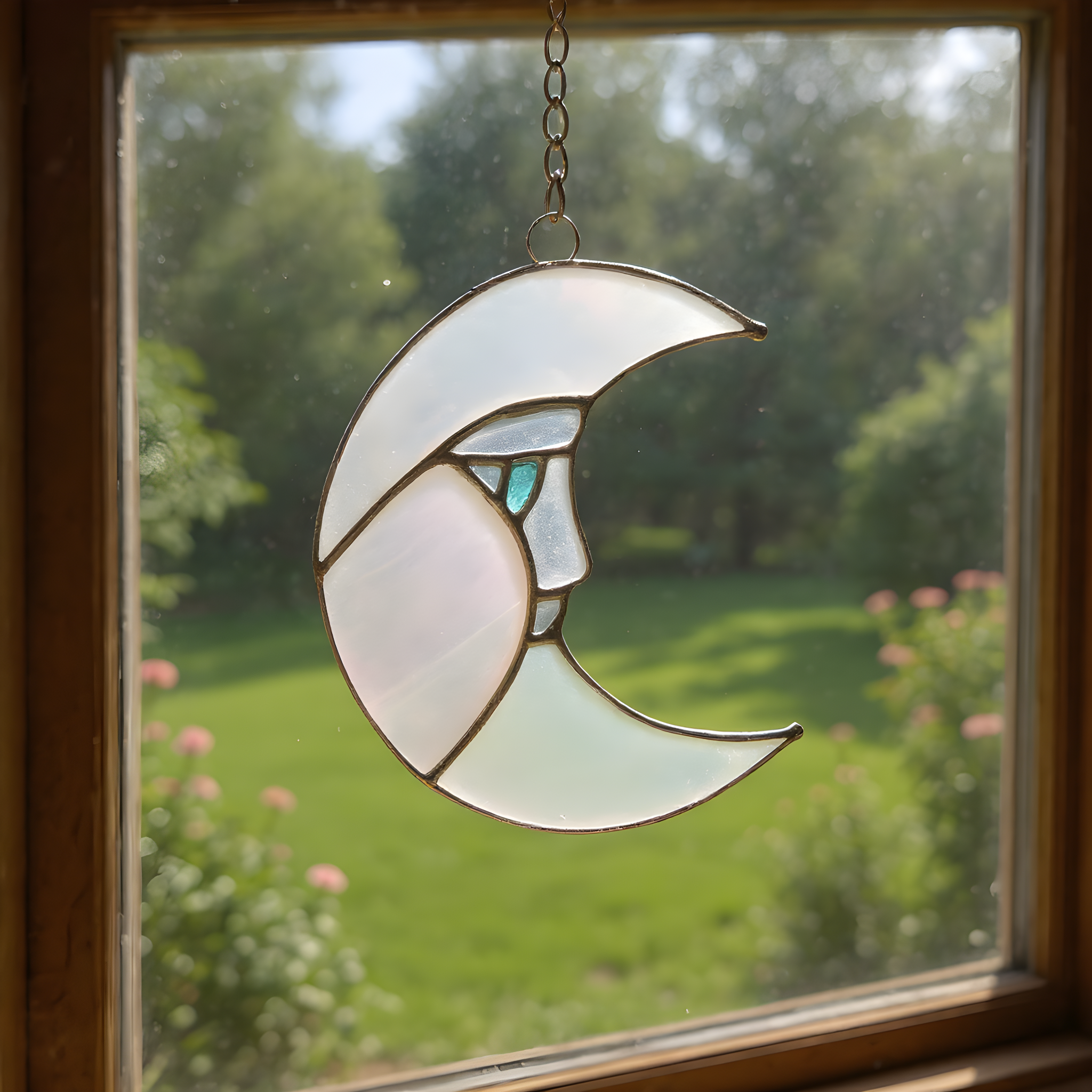 Mr. Moon Stained Glass Suncatcher | 5" × 4"