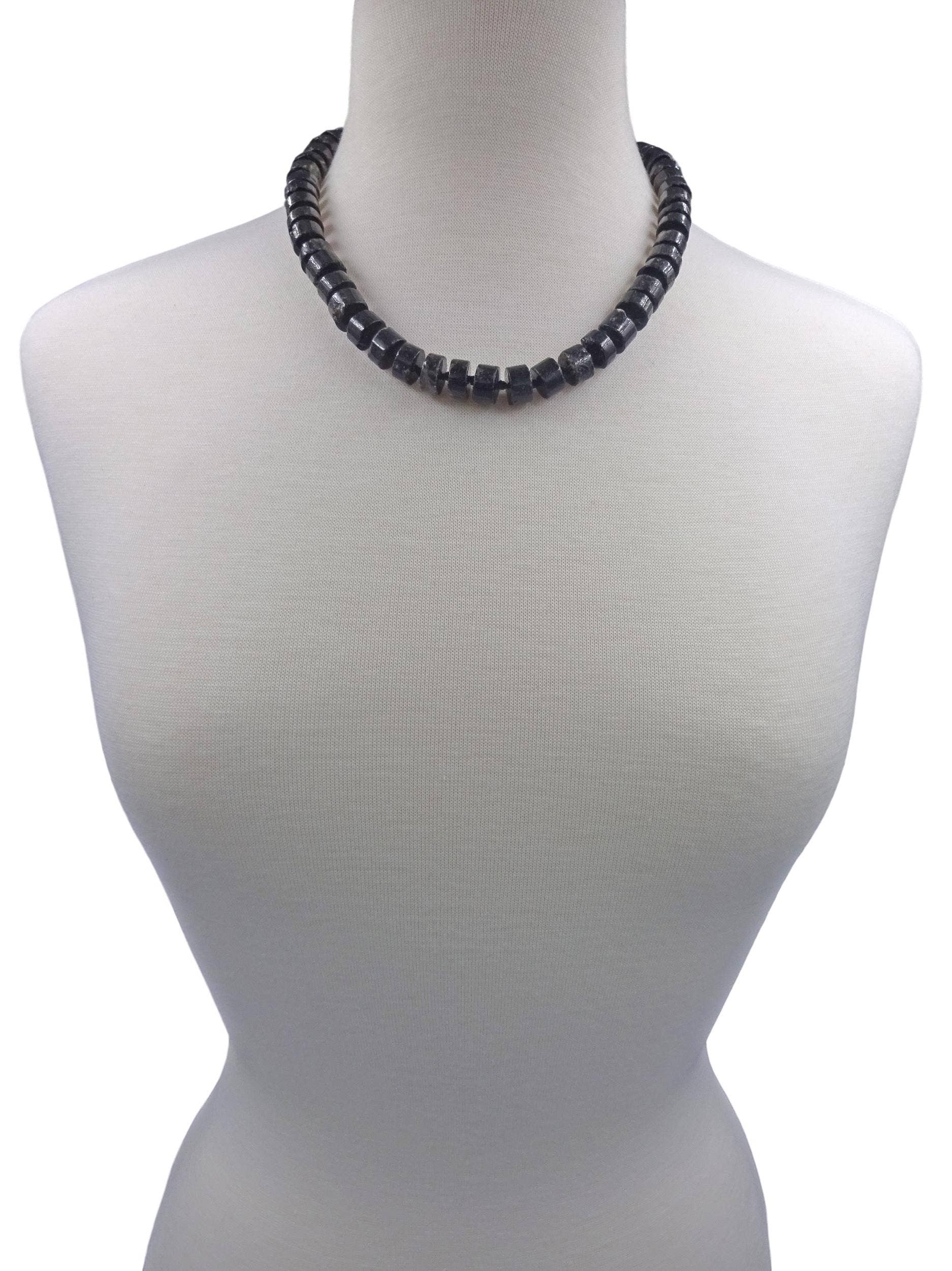 Button Shape Gem Black Tourmaline Necklace